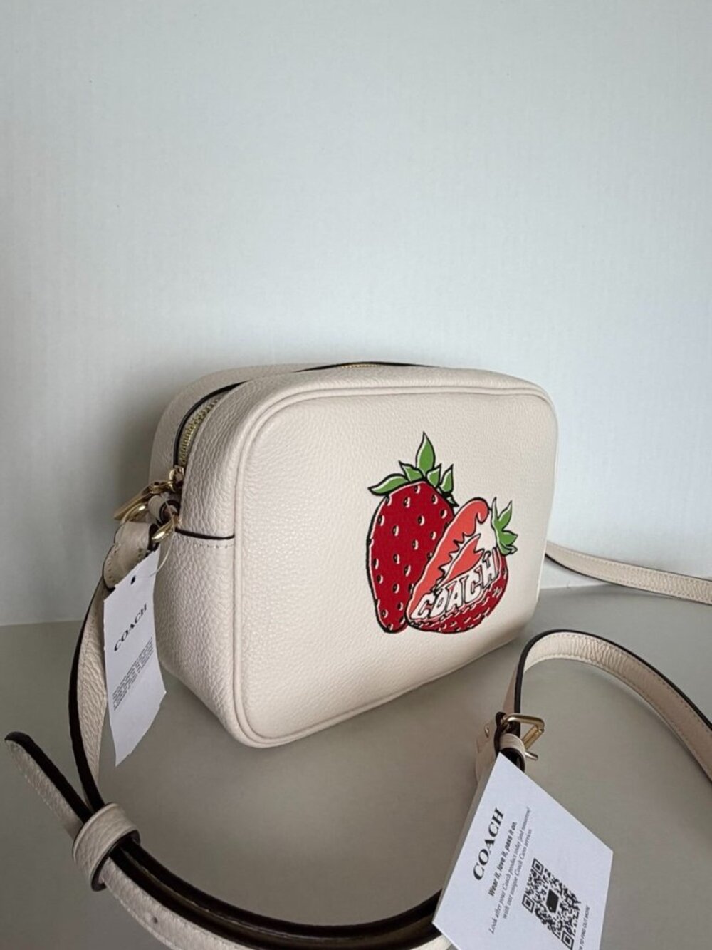 NWT Coach CBA65 Strawberry Print Jamie Camera Bag Crossbody Chalk Multi